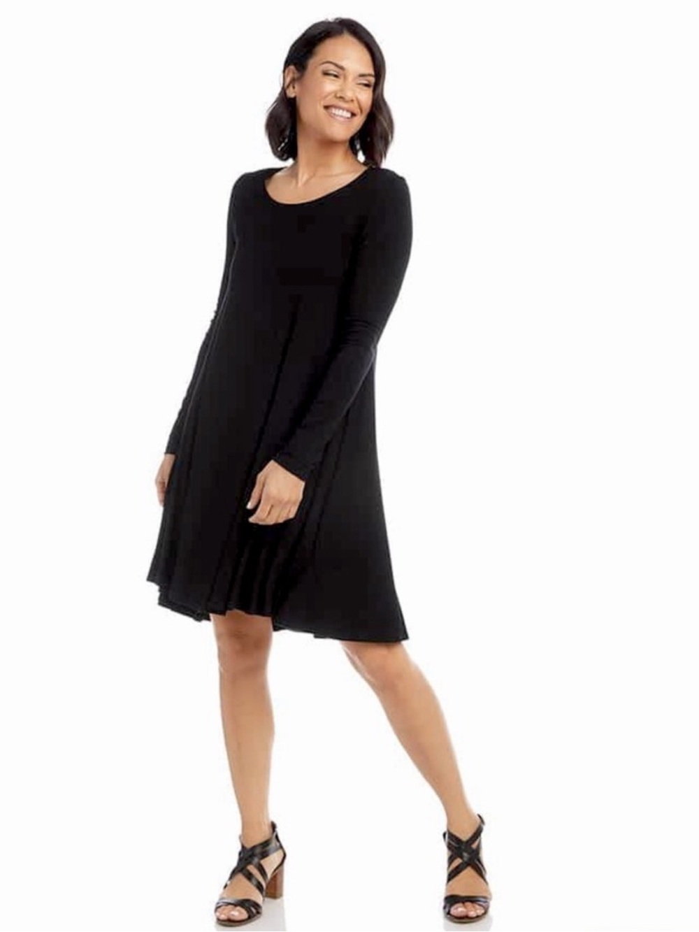 Karen Kane Maggie Trapeze Black Long Sleeve Dress Scoop Neck Size
